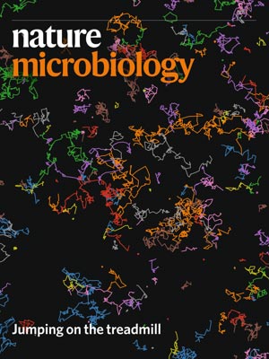 Cover of the March 2020 issue of Nature Microbiology. © Springer Nature; image: Natalia Baranova & Martin Loose – IST Austria, cover design: Valentina Monaco