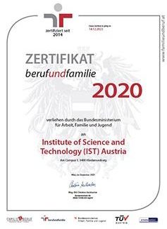 berufundfamilie Zertifikat IST Austria 2020-2023