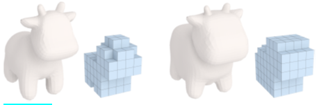 stylized cow next to rendered blocks