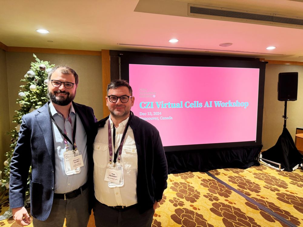 Francesco Locatello and Theofanis Karaletsos at the CZI Virtual Cells AI Workshop co-located with the flagship AI conference NeurIPS 2024.